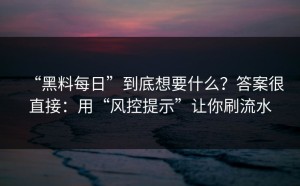 “黑料每日”到底想要什么？答案很直接：用“风控提示”让你刷流水