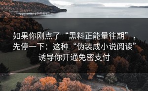 如果你刚点了“黑料正能量往期”，先停一下：这种“伪装成小说阅读”诱导你开通免密支付