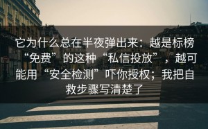 它为什么总在半夜弹出来：越是标榜“免费”的这种“私信投放”，越可能用“安全检测”吓你授权；我把自救步骤写清楚了