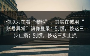 你以为在看“爆料”，其实在被用“账号异常”骗你登录：别慌，按这三步止损；别慌，按这三步止损