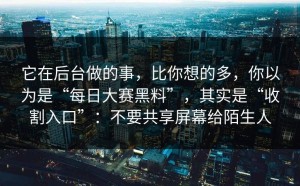 它在后台做的事，比你想的多，你以为是“每日大赛黑料”，其实是“收割入口”：不要共享屏幕给陌生人