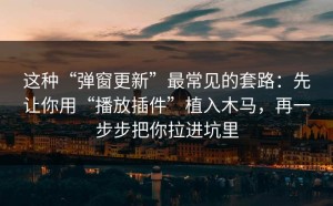 这种“弹窗更新”最常见的套路：先让你用“播放插件”植入木马，再一步步把你拉进坑里