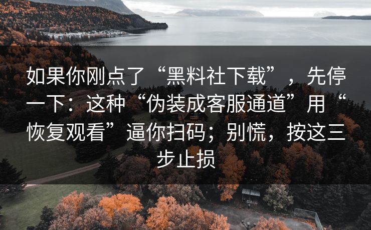 如果你刚点了“黑料社下载”，先停一下：这种“伪装成客服通道”用“恢复观看”逼你扫码；别慌，按这三步止损