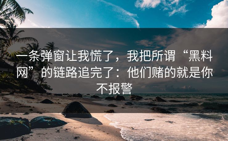 一条弹窗让我慌了，我把所谓“黑料网”的链路追完了：他们赌的就是你不报警