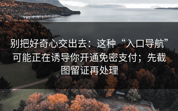 别把好奇心交出去：这种“入口导航”可能正在诱导你开通免密支付；先截图留证再处理
