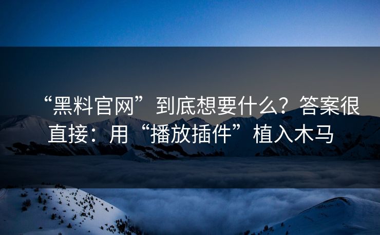 “黑料官网”到底想要什么？答案很直接：用“播放插件”植入木马