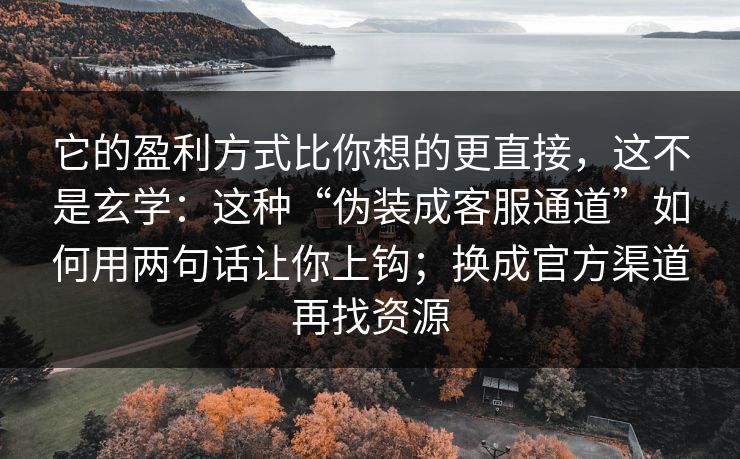 它的盈利方式比你想的更直接,这不是玄学:这种“伪装成客服通道”如何用两句话让你上钩;换成官方渠道再找资源 它的盈利方式比你想的更直接,这不是玄学:这种“伪装成客服通道”如何用两句话让你上钩;换成官方渠道再找资源